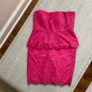 Women’s strapless Calvin Klein peplum dress, hot pink, size 6